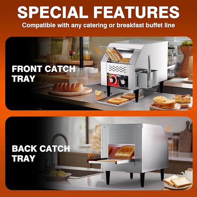 PYY Commercial Conveyor Toaster 150 Slices/Hour, Electric Conveyor Belt Toaster for Toast, Bun, Bagel, Bread, Heavy Duty Stainless Steel Toaster Oven for Restaurant, Bakery, Buffet Use