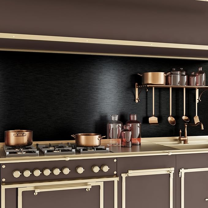 CRE8TIVE Wide 36"x118" Black Stainless Steel Contact Paper for Kitchen Wallpaper Peel and Stick Black Contact Paper Waterproof Adhesive Brushed Metallic Wallpaper for Appliances Backsplash Furniture