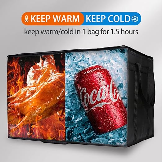 Bodaon 4-Pack Cooler Insulated Food Delivery Bag, Rideshare Delivery Bag, XXX-Large Thermal Bags for Catering/Hot Pizza, Travel/Camping/Picnic/Grocery Reusable Warmer Frozen, Black With Bottom