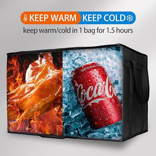 Bodaon 3-Pack Insulated Food Delivery Bag for Hot and Cold Meal, XXXL, Black, Grocery Tote Insulation Bag for Catering, Large Pizza Warmer