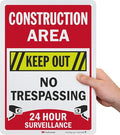 SmartSign “Construction Area - Keep Out, No Trespassing, 24 Hour Surveillance” Sign | 10" x 14" 3M Engineer Grade Reflective Aluminum, Made in USA