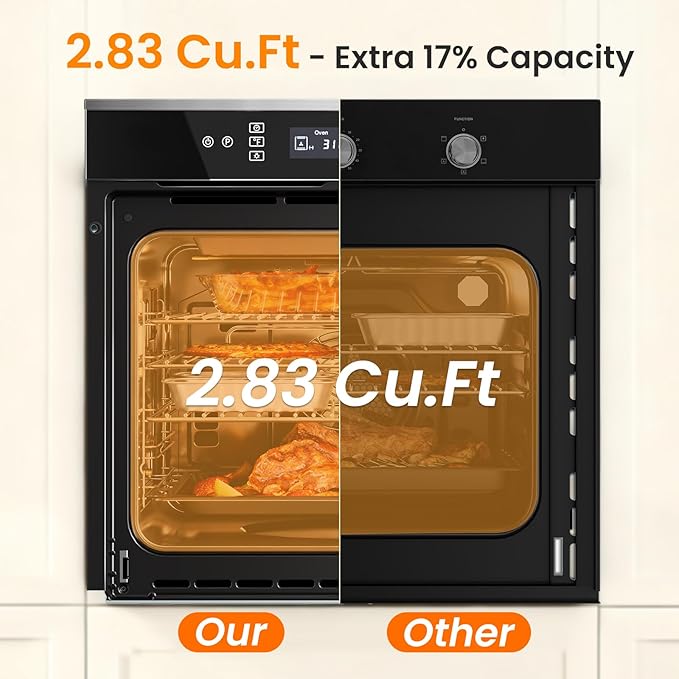 24 inch Electric Single Wall Oven, 2.83 Cu.Ft (80L) Wall Oven, Touch Control Built in Oven, 11 Cooking Functions with Safety Lock, 240V 3220W