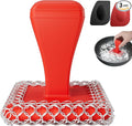 TOPULORS Cast Iron Scrubber Cleaner & 316L Stainless Steel Chainmail Scrubber with 2 Scrapers, Ergonomic Silicone Handle Brush for Pans Skillets Grills Dishes Cleaning - Non-Scratch Rust-Proof - Red