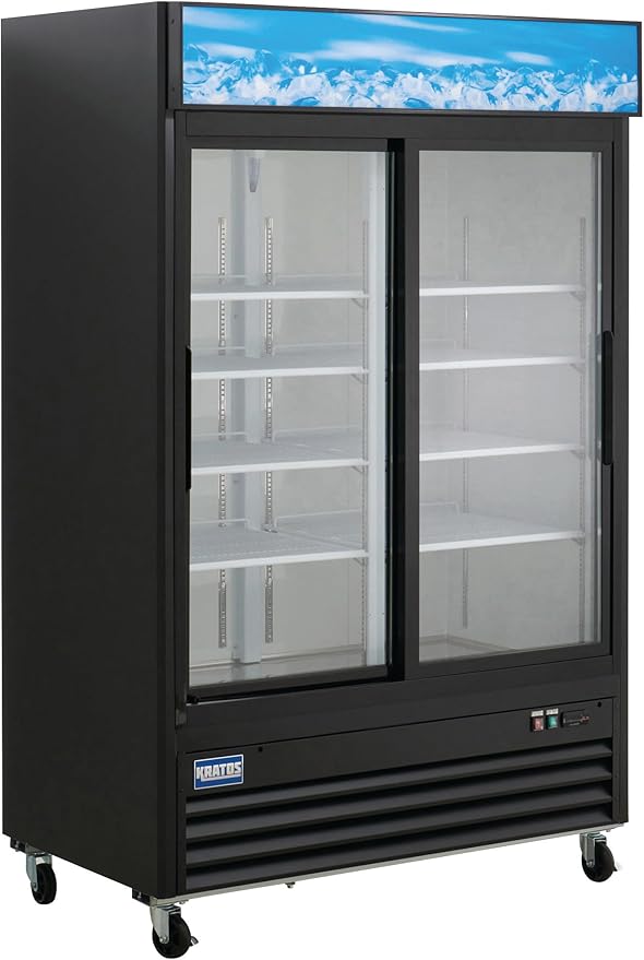 Kratos Commercial Two Door Merchandising Refrigerator, Sliding Two Door Mobile Black Display Refrigerator for Shops and C Stores, 53" Wide, LED Lighting, 115V (67K-208)