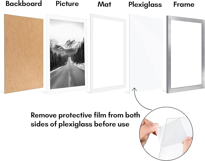 Americanflat 13x19 Picture Frame with Polished Plexiglass - Set of 5 - Use as 11x17 Frame with Mat or Display 13x19 Photo Without Mat - Galleria Collection - Picture Frames for Wall Display - Silver
