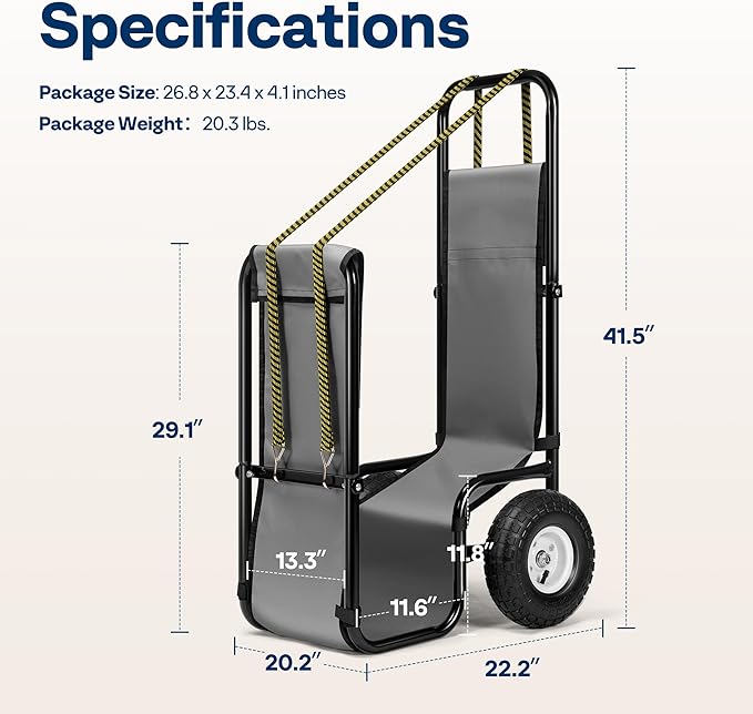 VIVOHOME Firewood Log Cart Carrier with Rubber Wheels and 600D Oxford Cloth, 250 LB Capacity Heavy Duty Steel Dolly Hauler, Rolling Wood Rack Storage Mover for Easy Transport Indoor Outdoor Use
