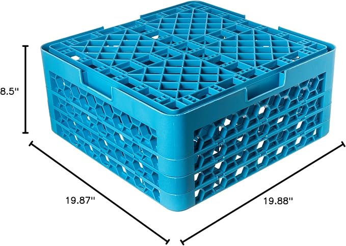 Carlisle FoodService Products Opticlean Glass Rack 16 Compartments with 3 Extenders for Kitchens and Restaurants, Plastic, 19.875 x 19.875 x 8.5 Inches, Carlisle Blue