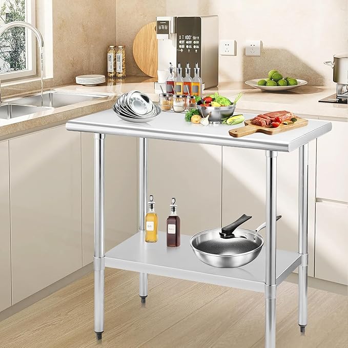 STABLEINK NSF Stainless Steel Prep Table 36 x 30 inches 3ft, Metal Work Table with Adjustable Undershelf, for Commercial Kitchen, Restaurant, Hotel and Garage