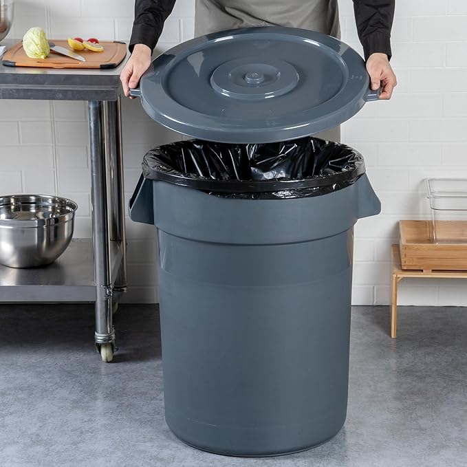 Restaurantware-LID ONLY: RW Clean Waste Container Lid, 1 Round Trash Can Cover - Waste Bin Sold Separately, For 32 Gallon Dustbin, Built-In Handle, Gray Plastic Garbage Can Cover, Heavy-Duty