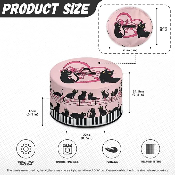 Black Cat Piano Music Note Print Slow Cooker Dust Cover Compatible with 6/7/8 Quart Slow Cooker Dust-Resistant Electric Pressure Cooker Cover Washable Easy to Clean, 16 x 14 x 9.6 inch