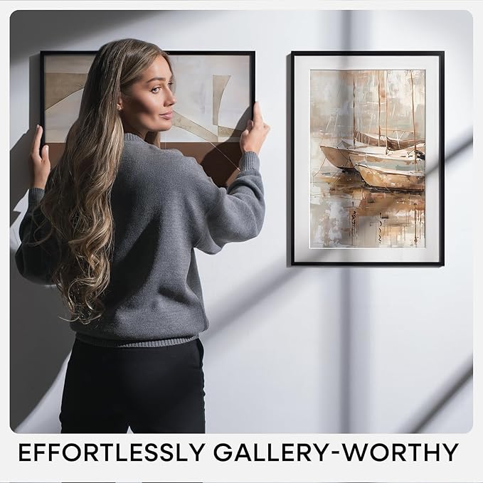 Homeforia 13x19 Picture Frame Black, High End Metal 13 x 19 Poster Frames with Mat 11 x 17 for Photo, 13x19 Black Frame Matted to 11x17 inch Print, 19x13 Thin Frame, Tempered Glass, Wall Kit, Set of 1