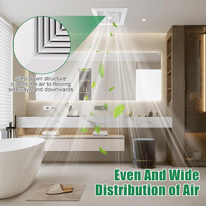 White (2 Piece 12" x12"Inch） Bathroom Exhaust Fan Cover with Spring, Square Ceiling or Wall Mounted Exhaust Fan, Ceiling Fan, Grille, Air Diffuser, Diverter Ventilation Hood, Replacement Accessories