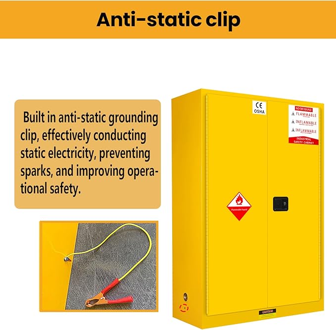 73" H × 49" D × 23" W Flammable Storage Cabinet, Fireproof Chemical Flammable Liquid Storage Cabinet, for Industrial and House, Yellow