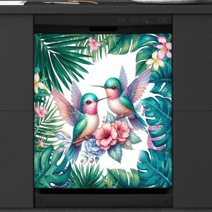 Summer Palm Leaf Bird Dishwasher Magnet Cover Summer Palm Leaf Bird Front Dishwasher Cover Decoration Reusable Magnetic Door Cover Panel Decal Home Appliances Stickers Kitchen Refrigerator 23"X26"