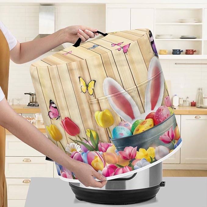Rabbit Tulip Butterfly Print Appliance Cover Dust Cover for 8 Quart Electric Pressure Cooker Easter Decoration Rice Cooker Cover for Air Fryer Dustproof Protective Cover Bag