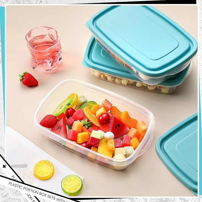 18 Pcs 33 Oz/ 4 Cups Plastic Food Storage Containers with Lids Portion Box Sets with Cover Stackable Plastic Containers with Lids Microwave Freezer Dishwasher Safe(Blue)