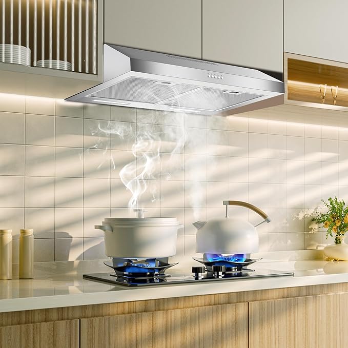Range Hood 30 Inch Under Cabinet, 600 CFM Ducted/Ductless Vent Hood for Kitchen, Stove Vent with Bright LED Lights, Reusable Filters and 3 Speed Exhaust Fan