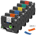 Replacement for Brother P Touch Label Maker Tape 12mm 0.47 Laminated Multicolor TZe TZ Tape, Compatible with PT-D210 D220 H110 D400 D600, White/Red/Blue/Yellow/Green/Orange, 1/2" x 26.2', 6-Pack