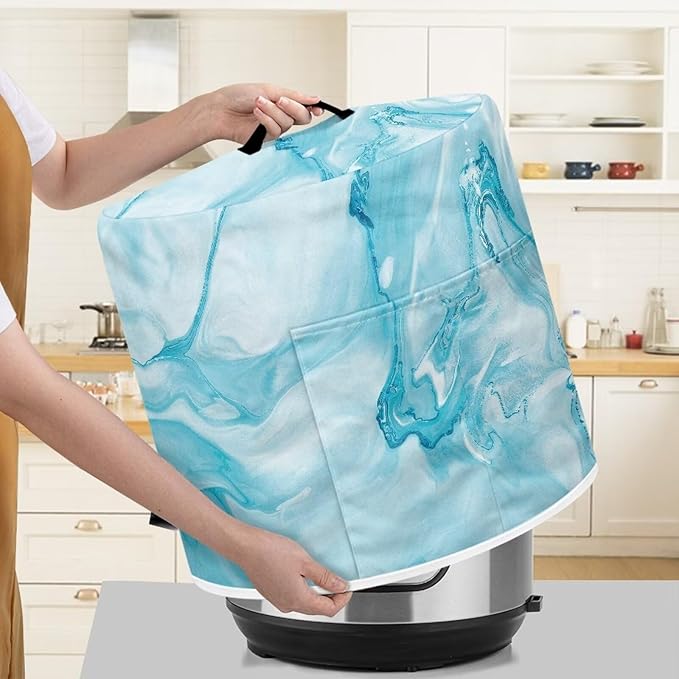 Cover for 6 Quart Pressure Cooker and Air Fryer, Stain Resistant Washable Protective Electric Appliance Cover with Front Pocket Kitchen Decoration, Light Blue Marble