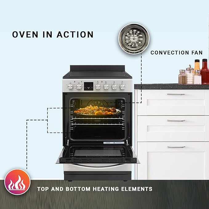 Equator ECR 204 20" Electric Range in STAINLESS – 4 Ceramic Burners, Convection Oven & Air Fry Function, Compact Freestanding Electric Stove for Apartments, Condos & Tiny Kitchens
