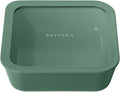 Ceramic Coated Glass Food Storage Container | No PTFE, PFOA, PFAS, and BPA | Reusable Non Toxic Meal Prep Container with Glass Lid | Easy To Store | 8 Cup Square [Pine]