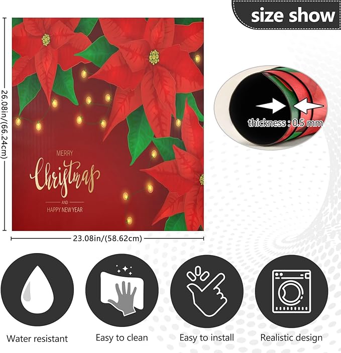 Red Poinsettia Flowers Christmas Lights Dishwasher Magnet Cover Sticker Magnetic Refrigerator Panel Front Door Fridge Microwave Decal Decorative