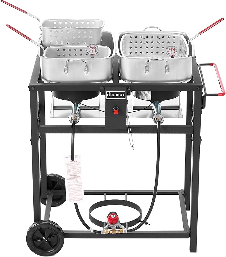 Propane Outdoor Double Burner Deep Fryer Cart, 2-18QT Aluminum Pots & Frying Baskets, Best for Fish Fry, Wings, Fries, Canjun Fry