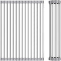 Foldable Over Sink Dish Drying Rack - Stainless Steel Sink Drain Rack with Silicone Edges, Roll-Up Storage for Kitchen, RV, Dorm Sinks (14.5×11.4in)