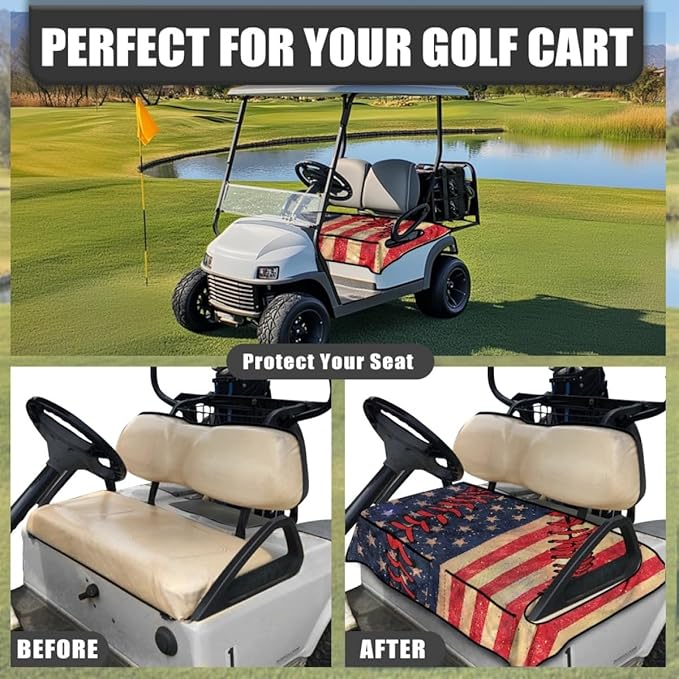 Golf Cart Seat Cushion Cover with Soft Towel Fabric and Waterproof Protection, Non-Slip Seat Protector for Golf Carts, Utility Carts and Community Vehicles