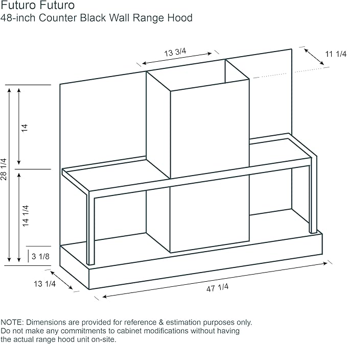 Futuro Futuro Wall-Mount Range Hood 48" 940-CFM | Counter Black | Contemporary Painted Steel Vent Hood | Modern Italian Exhaust Hood | LED, Ultra-Quiet with Blower