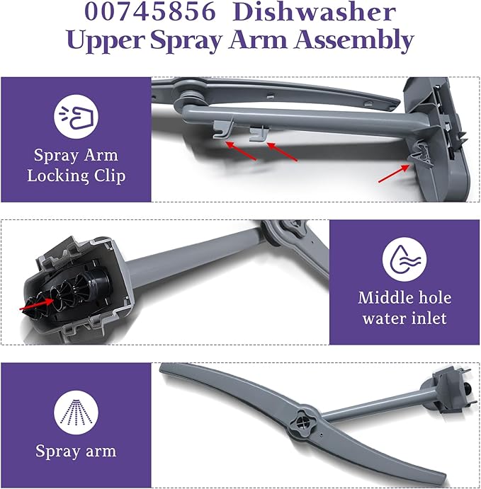 00745856 Dishwasher Upper Spray Arm Assembly Compatible with Bosch,00745856 Spray Arm Replacement 745856 3279216 AP5691325 PS8737036 EAP8737036 ﻿