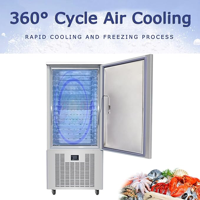 Kolice Commercial Heavy Duty 15 Trays Blast Chiller & Freezer, Flash Freezer for Ice Cream Factory, Hotels,Restaurant, Bakery to Freezing Hard ice Cream, Chicken, Fish, Dough, Lowest temp. -40°F