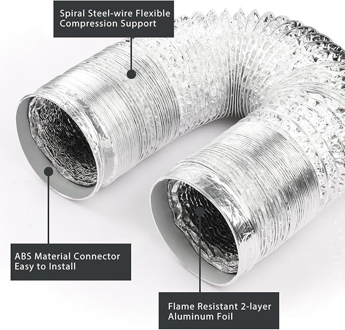 4-Inch Dryer Vent Hose 33FT, Flexible Aluminum Duct with 2 Clamps, Heavy-Duty Four Layer Protection for HVAC Ventilation and Exhaust