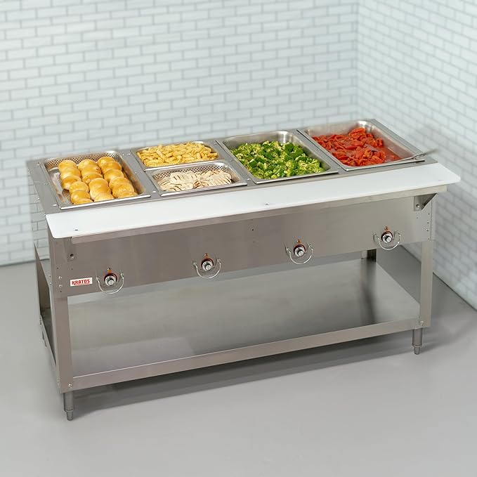 Kratos Commercial Electric Steam Table, 4 Well Stationary Hot Food Table, NSF Certified Food Warmer, 120V, 2000W (28W-111)