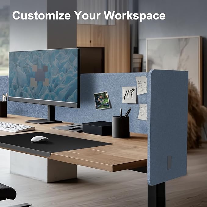 Desk Privacy Panel,2PCS L-Shaped Clamp-On Office Desk Divider,2-in-1 Adjustable Acoustic Desktop Partition Or Under Desk Modesty Screen,for Office,Home,Felt(Blue, 47.2" x 17.7")