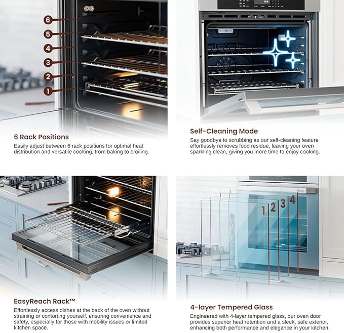 Rangaire RWOS301GS 30" Glass Touch Single Wall Oven - Stainless Steel, Electric Oven, True Convection, Self Cleaning, Easy Reach Racks