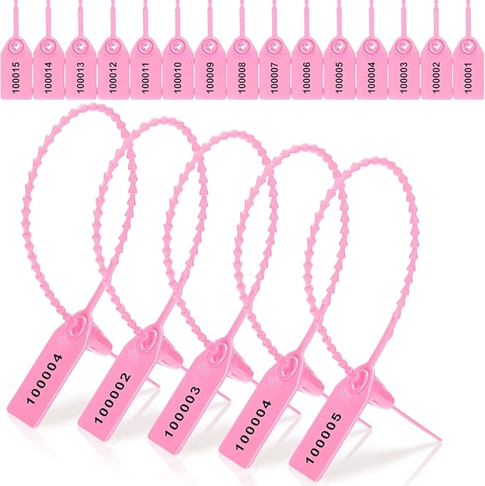 1000 Pcs Plastic Tamper Seals Fire Extinguisher Tags Security Tags Seals Safety Numbered Zip Ties Labels Safety Disposable Self Locking Signage 250 mm Length (Pink)