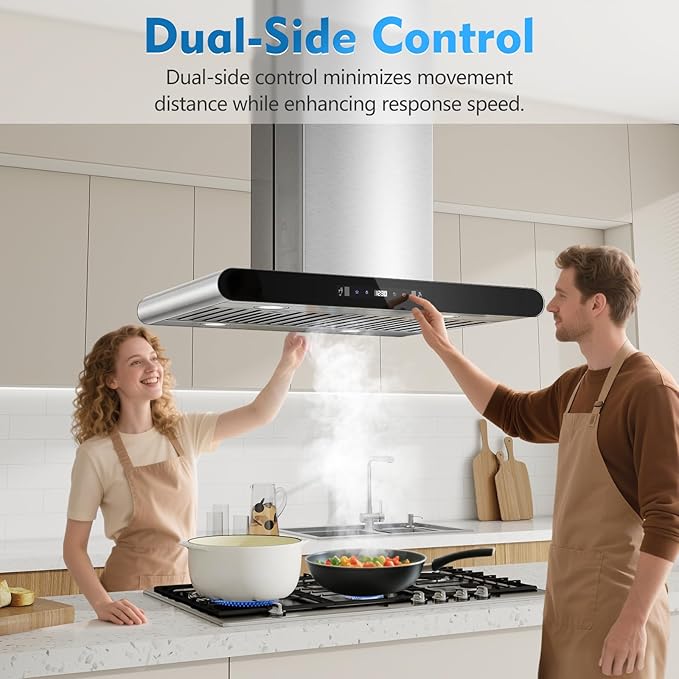 Tiesay Island Range Hood 30 inch, 700 CFM Dual-Sided Ceiling Mount Vent Hood, Convertible Ducted/Ductless, Touch,Gesture & Remote Control, 3-Speed Fan, 4 LED Lights, Stainless Steel