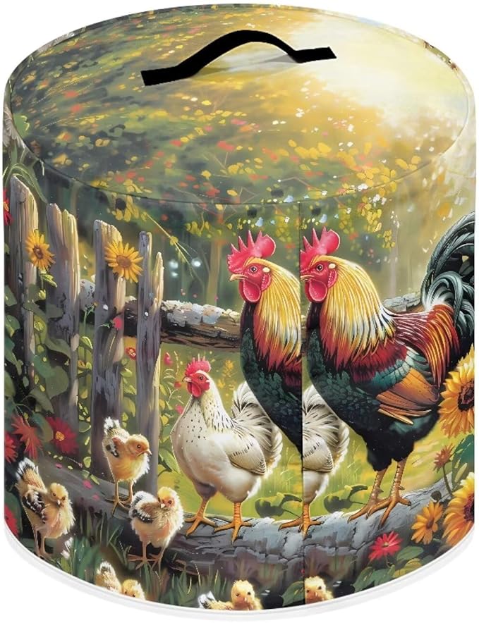 Small Appliance Covers for 6 Quart Air Fryer & Pressure Cooker Air Fryer Cover Dust Cover, Easy to Clean Kitchen Appliance Accessories with Pockets, Rooster Flower