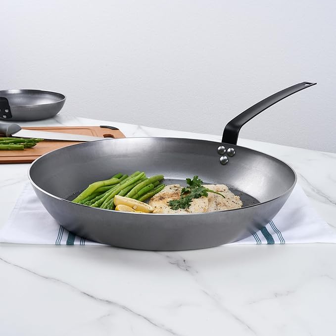 Restaurantware Met Lux 16 Inch Fry Pans, 6 No-Stick Frying Pans - Induction-Ready, Triple-Riveted, Silver Carbon Steel Cooking Skillets, Durable, For Searing, Sauteing, And Browning Food
