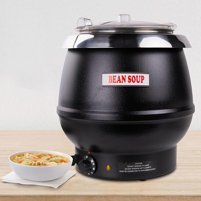 11Qt Commercial Soup Warmer with Clear-View Lid, 400W Buffet Food Warmer with Hinged Lid & Detachable Pot, Temperature Control (105-195°F) for Soups, Chili, Stew, Nacho Cheese - Black