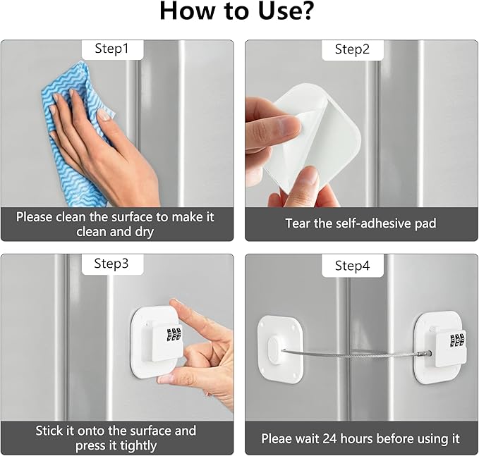 Refrigerator Lock, Heavy Duty Fridge Lock, Combination Lock for Refrigerator Cabinets, Drawers, Safety, Easy Install No Keys Needed (White-1Pack)