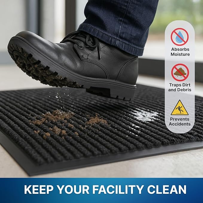 Consolidated Plastics Brush Dry Mat - Made in USA, Heavy-Duty Commercial DoorRug for Indoor/Outdoor Entryways, Non-Slip Backing for High-Traffic Areas (2' W x 3' L, Charcoal)
