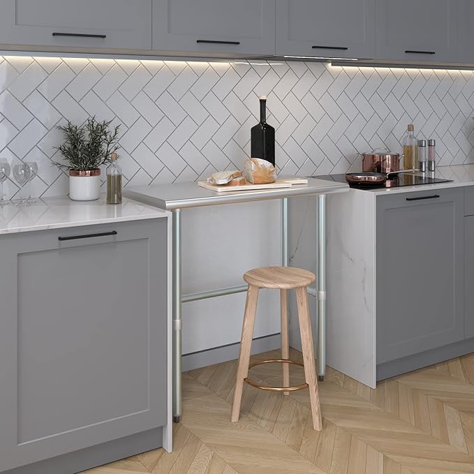 AmGood Stainless Steel Work Table Open Base | NSF Kitchen Island Food Prep | Laundry Garage Utility Bench (36" Long X 18" Deep)