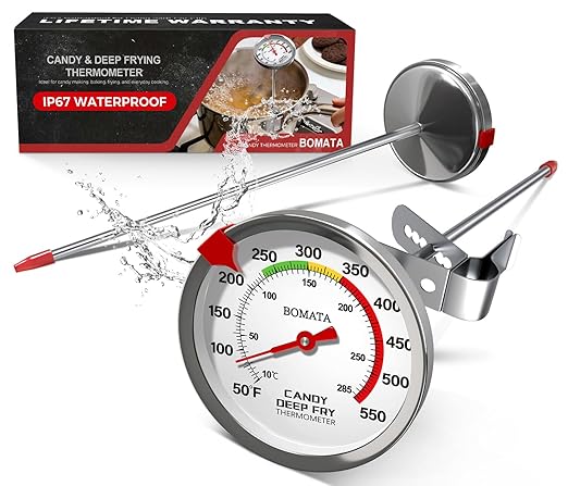 BOMATA 2-Pack Candy Thermometer with Pot Clip, Waterproof IP67 and 2.5" Display Deep Fry Oil Thermometer for Cooking, Food, Turkey, BBQ, Grill... Mth400 Silver