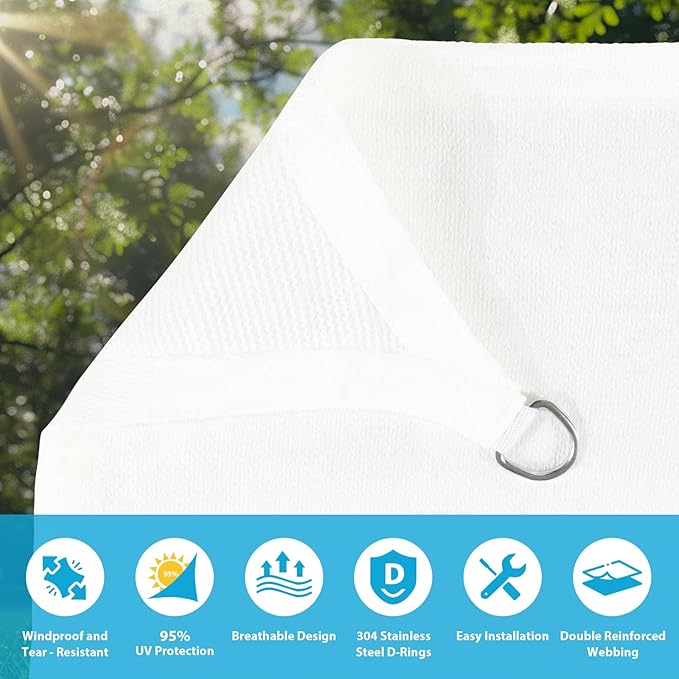 Amagenix Sun Shade Sail 8'X8'X10' Curved Edge Outdoor Shade Canopy White Breathable 95% UV Block Shade Cloth for Patio Garden Backyard (We Make Custom Size)