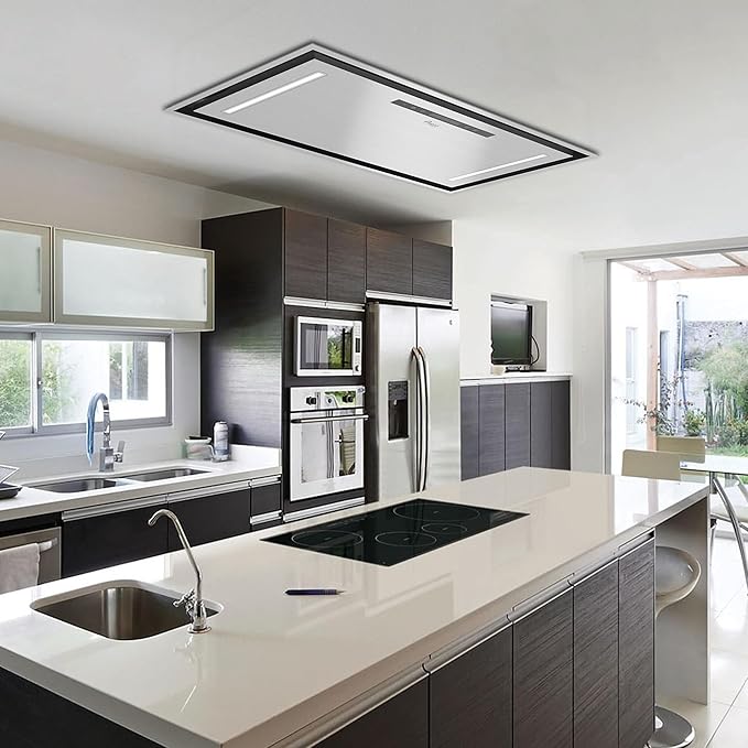 Awoco 30”W Flush Ceiling Mount Split Insert Range Hood, Stainless Steel 4 Speeds 800 CFM, 6” Round Vent LED Lights Remote Control (30"W 19"D 6" Vent)
