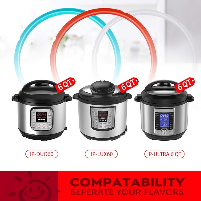 3-Pack 6QT Silicone Sealing Rings with Steam Release Valve - Compatible with Instanpot Ultra & 6 Quart Models (Duo, Lux, Duo Plus, Ultra, Viva) - Dishwasher Safe.