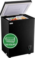 Chest Freezer Small Deep Freezer Black 3.5 Cu.Ft Free-Standing Top Door Freezer Adjustable 7 Thermostat and Removable Basket Open Garage Basement Apartment Kitchen Business