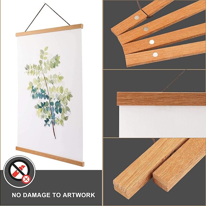 WITCOLOR Magnetic Poster Hanger, 30x20 30x30 30x40 Poster Frame Wood Wooden Magnet Print Posters Dowel Scroll Hanger Hangers Hanging Kit for Walls Map Canvas Artwork (Teak, 30")